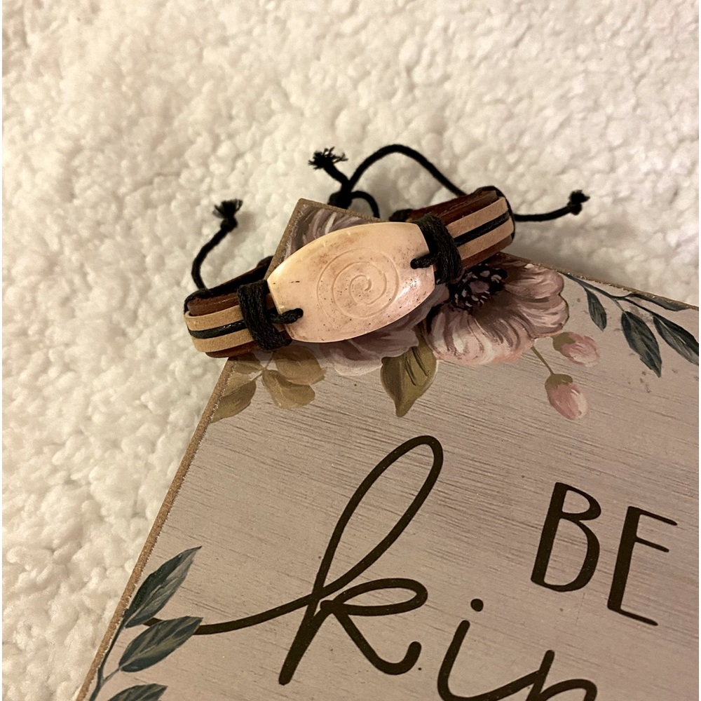 Handmade Beachy Leather and Stone Bracelet